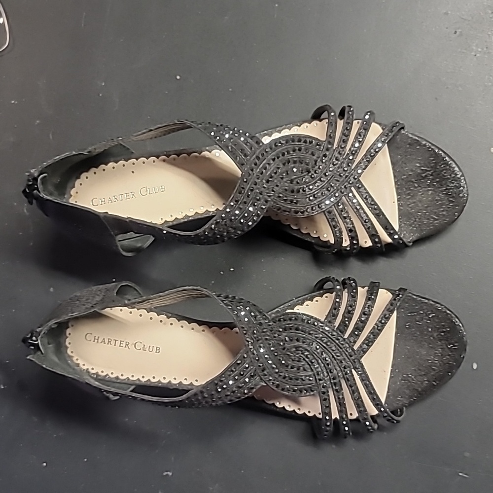 Gray sparkling kitten wedge sandals